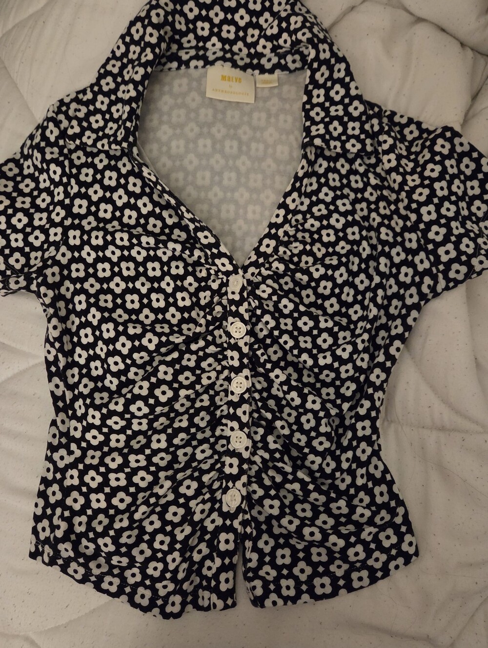 Maeve Black & White Floral Button-Front Blouse